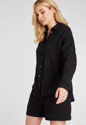 Womens Black Crinkle Cotton Shirt Womens Black Crinkle Cotton Shirt -Fashion Women's Clothing Sales 193157pls debb973393468bb