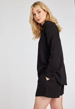 Womens Black Crinkle Cotton Shirt Womens Black Crinkle Cotton Shirt -Fashion Women's Clothing Sales 193176pls 1ed50c1a94af42b