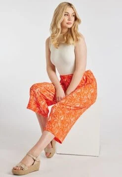 Womens Orange & White Floral Culotte