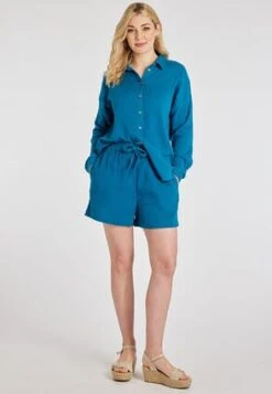 Womens Blue Crinkle Cotton Shirt -Fashion Women's Clothing Sales 193212pls e3b686fe42cb771