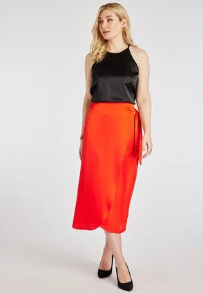 Womens Orange Satin Wrap Skirt -Fashion Women's Clothing Sales 193495pls d1fad9af4516060