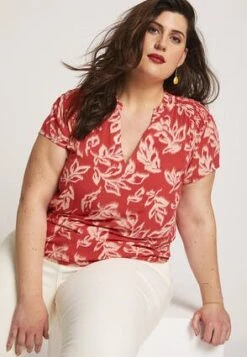 Womens Red And White Leaf Print Blouse -Fashion Women's Clothing Sales 193568pls 7ebde4964bc15d2