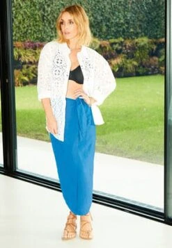 Womens Blue Linen Wrap Skirt