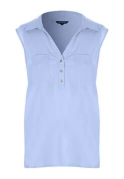 Womens Blue Linen Blend Sleeveless Shirt -Fashion Women's Clothing Sales 193609pls ce6fef8e5341782