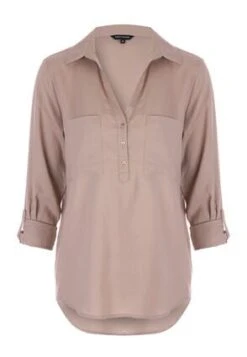 Womens Light Brown Linen Blend Overhead Shirt