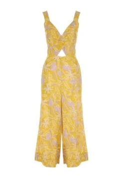 Womens Yellow Linen Blend Cropped Jumpsuit -Fashion Women's Clothing Sales 193679pls 81d19394abd2a22