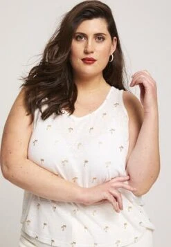 Womens White Metallic Palm Print Vest