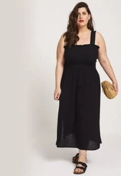 Womens Black Shirred Bodice Summer Dress