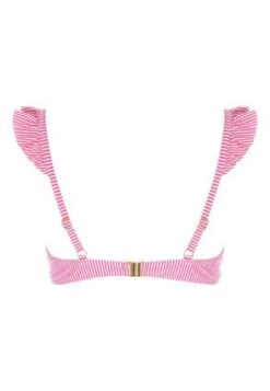 Womens Pink Stripe Bikini Top With Ruffle Trim -Fashion Women's Clothing Sales 193851pls b5dcd80b05fc53c