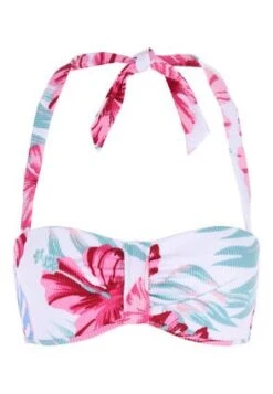 Womens White Tropical Print Halter Neck Bikini Top