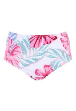 Womens White Tropical Print High Waist Bikini Bottoms