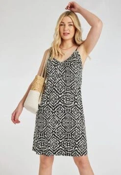 Womens Black & White Strappy Beach Dress