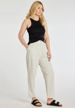 Womens White Linen Pinstripe Trousers