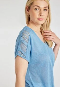 Womens Blue Lace Back Detail T-shirt -Fashion Women's Clothing Sales 193973pls baf8b6e169f7812