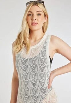 Womens White Pointelle Knitted Maxi Dress -Fashion Women's Clothing Sales 193981pls 57f00a6477221b4