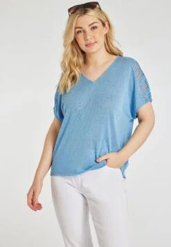 Womens Blue Lace Back Detail T-shirt