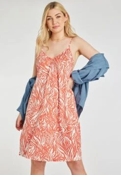 Womens Coral & White Strappy Beach Dress