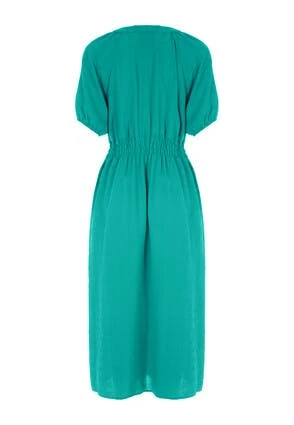Womens Green Shirred Waist Tea Dress Womens Green Shirred Waist Tea Dress -Fashion Women's Clothing Sales 194094pls 85d395fcde579e4