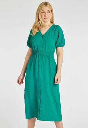 Womens Green Shirred Waist Tea Dress Womens Green Shirred Waist Tea Dress -Fashion Women's Clothing Sales 194096pls 54c0f526b9095d4