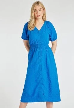 Womens Blue Shirred Waist Tea Dress -Fashion Women's Clothing Sales 194105pls 61c354d0202398f
