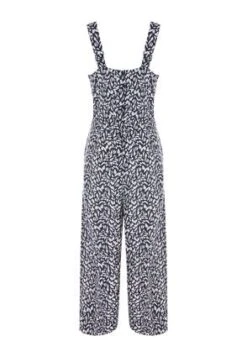 Womens Navy & White Linen Blend Cropped Jumpsuit -Fashion Women's Clothing Sales 194111pls 2e0ee2b445fa30b