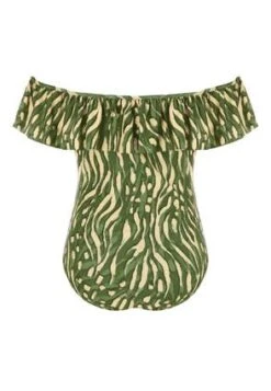 Womens Dark Green & Cream Bardot Swimsuit -Fashion Women's Clothing Sales 194193pls 6a99afb91bba3c7