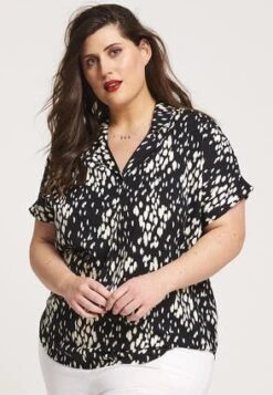 Womens Black & White Print Overhead Shirt