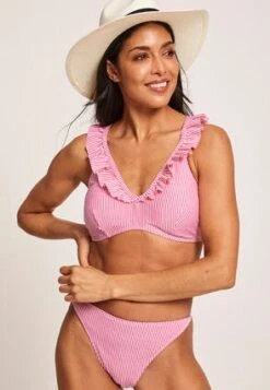 Womens Pink Stripe Bikini Top With Ruffle Trim -Fashion Women's Clothing Sales 194403pls 109398722f8db33 1