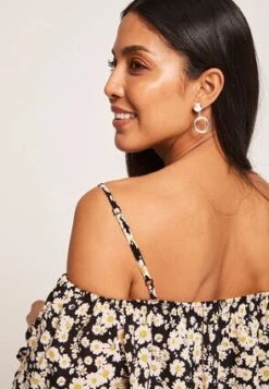 Womens Black Daisy Strappy Cold Shoulder Top -Fashion Women's Clothing Sales 194414pls 990cf4eb82e306a