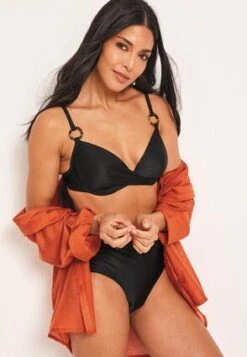 Womens Black Tortoise Shell Bikini Top