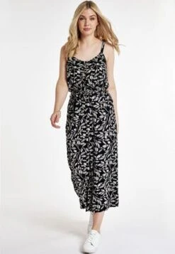 Womens Black Leaf Sleeveless Jumpsuit