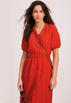 Womens Red Shirred Waist Tea Dress -Fashion Women's Clothing Sales 194476pls 433923eddaf845b