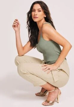 Womens Cream Linen Blend Cargo Trousers -Fashion Women's Clothing Sales 194483pls 7a80cfa42011f65