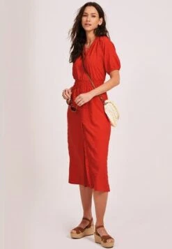 Womens Red Shirred Waist Tea Dress -Fashion Women's Clothing Sales 194493pls e511a03b9f56375