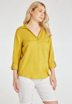 Womens Yellow Linen Blend Overhead Shirt