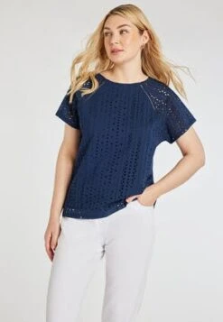 Womens Navy Broidery T-Shirt