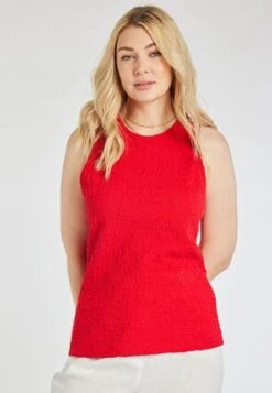 Womens Red Textured Crinkle Vest