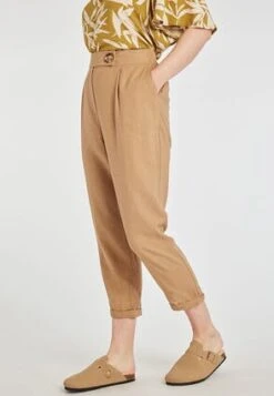 Womens Camel Linen Statement Button Trousers -Fashion Women's Clothing Sales 194645pls 1d92b18651e2ff5
