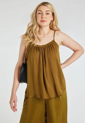 Womens Khaki Satin Loose Fit Cami -Fashion Women's Clothing Sales 194646pls 253da4c6da0480f