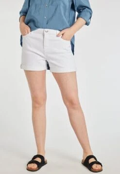Womens White Rolled Hem Denim Shorts