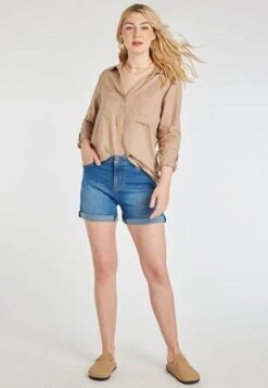 Womens Mid Blue Rolled Hem Denim Shorts -Fashion Women's Clothing Sales 194714pls 397e189cc901475