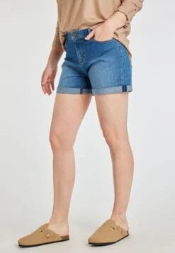 Womens Mid Blue Rolled Hem Denim Shorts -Fashion Women's Clothing Sales 194717pls 0a337c7cd572651