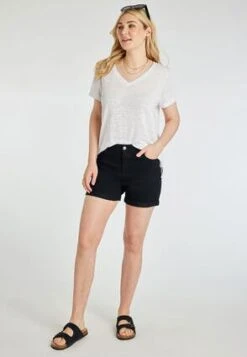 Womens Black Rolled Hem Denim Shorts