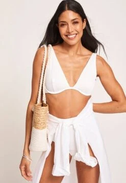 Womens White V-Neck Bikini Top