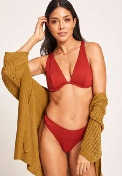 Womens Dark Red V-Neck Bikini Top