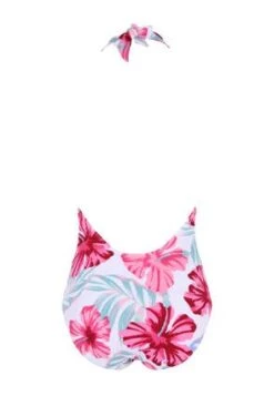 Womens White Tropical Print Plunge Halterneck Swimsuit -Fashion Women's Clothing Sales 195013pls ddaa90e5ca1cb3a