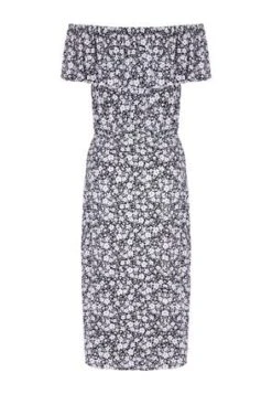 Womens Black & White Ditsy Bardot Dress -Fashion Women's Clothing Sales 195183pls 3535f2e35d6e318