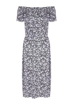 Womens Black & White Ditsy Bardot Dress -Fashion Women's Clothing Sales 195192pls 40ed4f52ec61ece