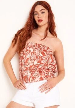 Womens Red Leaf Bandeau Top