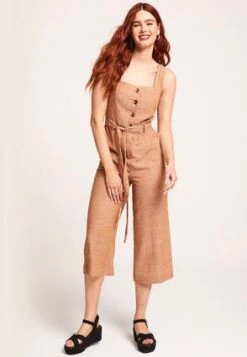 Womens Light Brown Sleeveless Jumpsuit